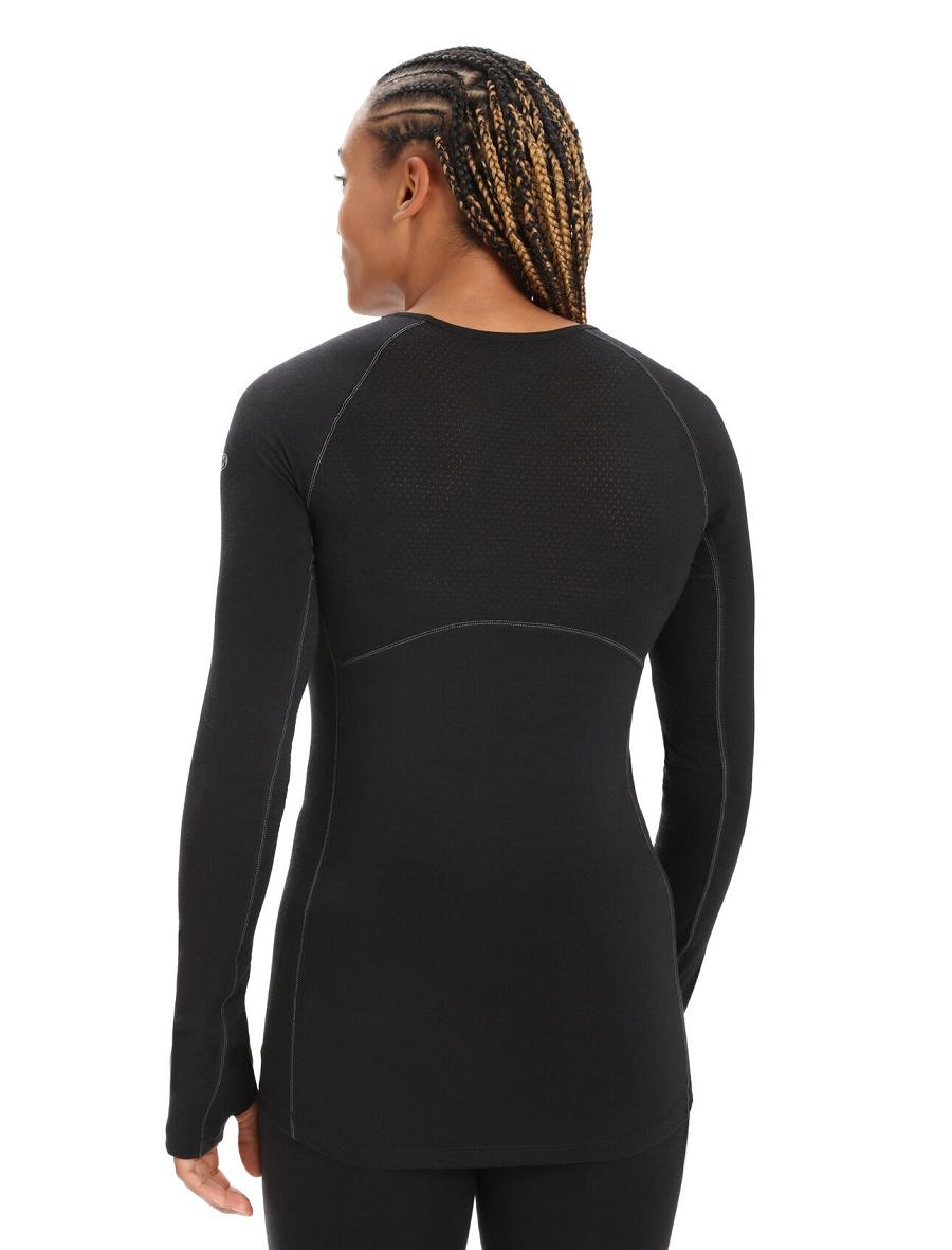 Black Women's Icebreaker BodyfitZone™ Merino 200 Zone Thermal Long Sleeve Crewe Top Base Layers | USA 1859PJJQ